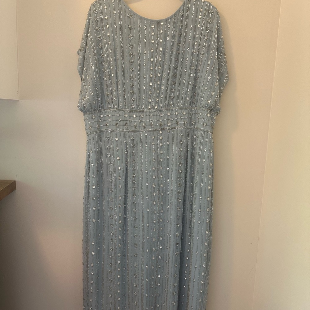 Mac Duggal Blue Midi Gown with Dolman Sleeves